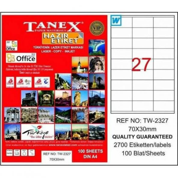 Tanex TW-2327 - 70 x 30 mm Laser Etiket 100 Adet Ücretsiz Kargo ürün görseli 1