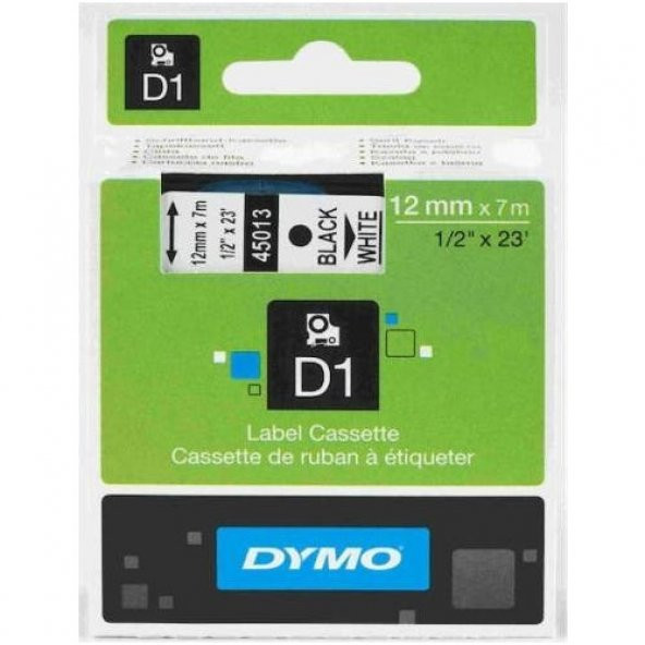 DYMO D1 ŞERİT 12MM x 7MT BEYAZ / SİYAH 720530 45013 ÜCRETSİZ KARG ürün görseli 1