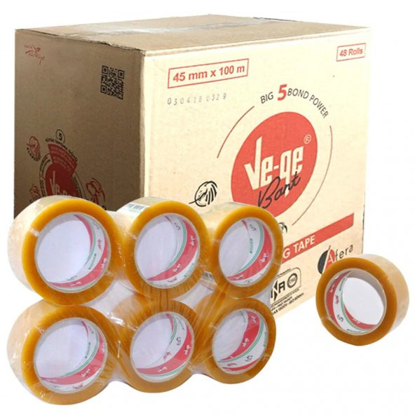 Vege 45x100 Mt. Koli Bandı Şeffaf 48li Koli Ücretsiz Kargo ürün görseli 1