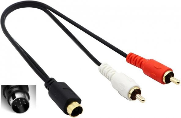 8 Pin Mini Din Erkek to 2 RCA Erkek Kablo 1.20 Metre ürün görseli 1
