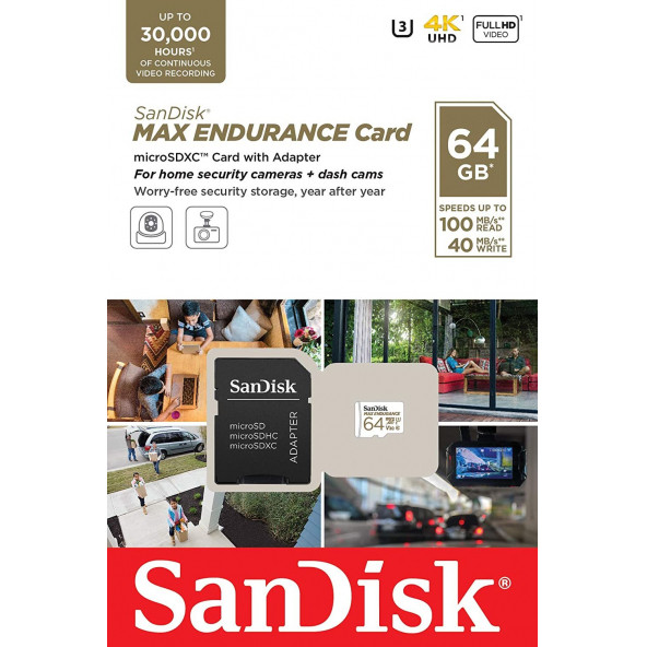 SanDisk Max Endurance 64GB 100/40MB/s microSDXC C10 V30 Hafıza Kartı SDSQQVR-064G-GN6IA ürün görseli 1