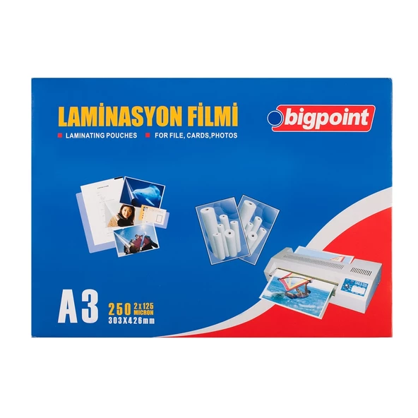 Bigpoint Laminasyon Filmi A3 125 Mikron 100'lü Kutu ürün görseli 1