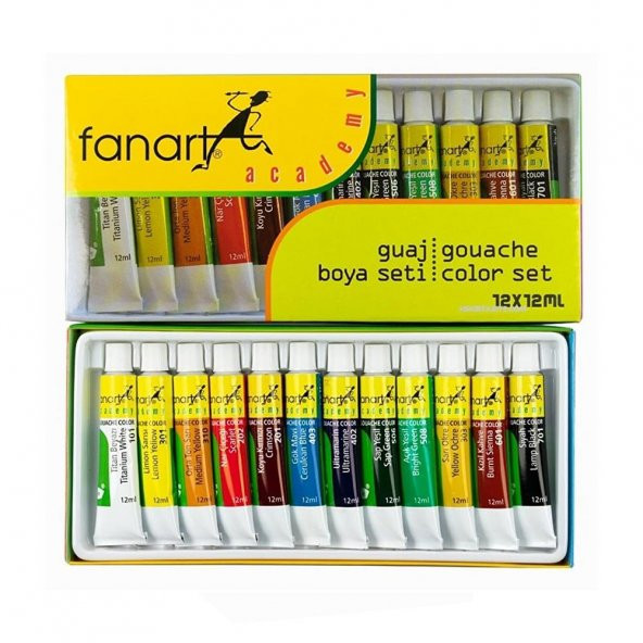 Guaj Boya Academy Set 12 Renk 12 ml 1 Paket Guaj Boya 12 li Seti Tüpte ürün görseli 1