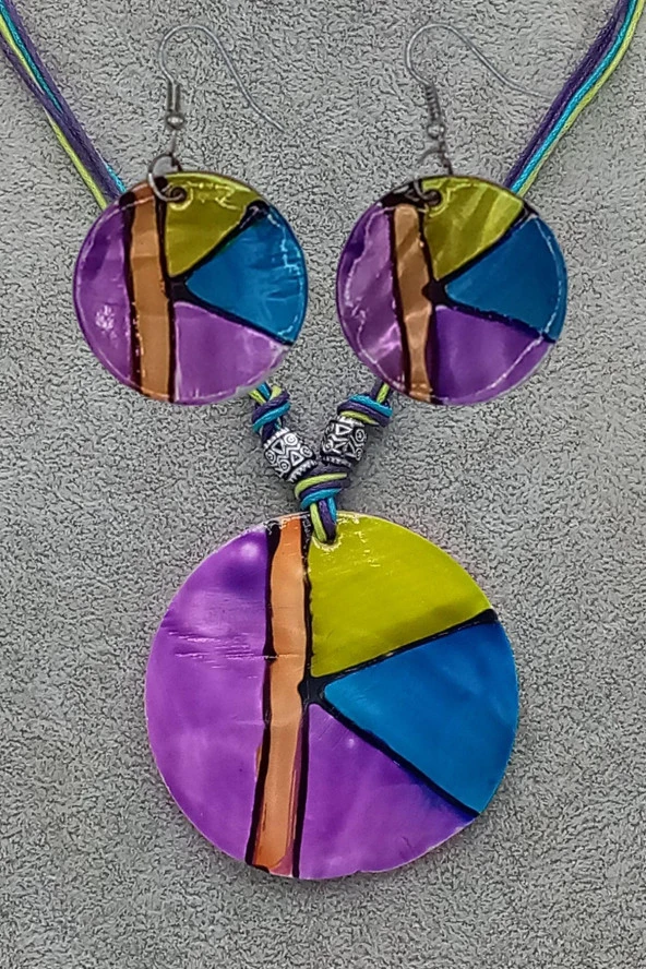 Sedef Kolye ve Sedef Küpe Seti Purple - Resim 6