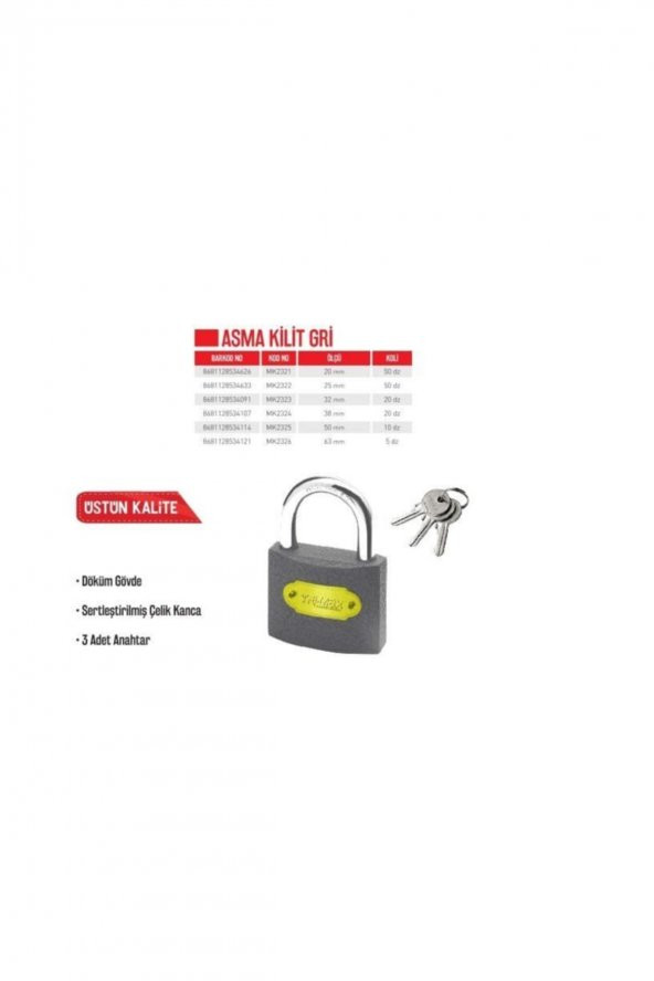 Asma Kilit Gri 63 Mm (mk2326) ürün görseli 1