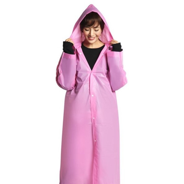Raıncoat Yağmurluk - Siyah  Pembe Tek Ebat - Resim 6