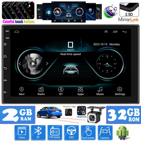9 inç Universal Android 13 / 2-32 GB / Gerçek 2gb.ram 2Din Double Ekran Oto Multimedya arkası ince Kasa ürün görseli 1