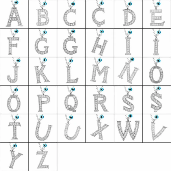 Gümüş Nazar Rodyum R Harfi Kadın Kolye ürün görseli 1