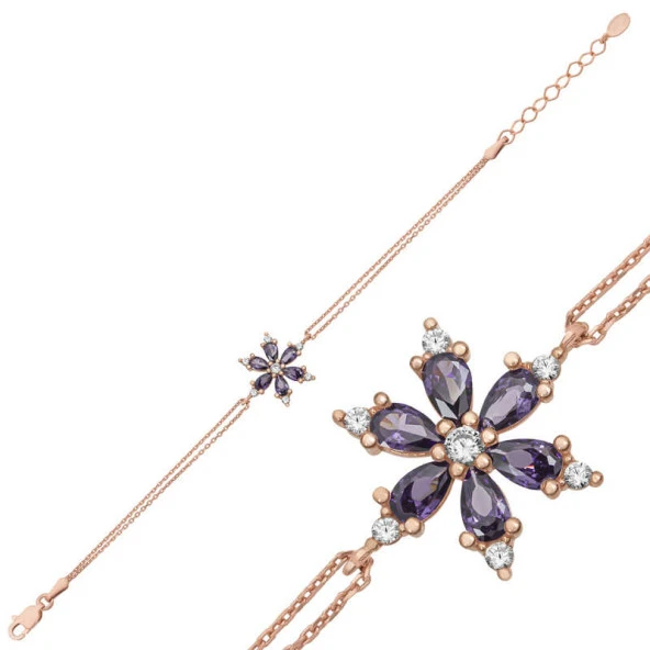 Gümüş Rose Mor Lotus Çiçeği Kadın Bileklik ürün görseli 1