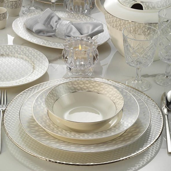 Kütahya Porselen Bone Kalipso 62 Parça 1138520 Platin Desenli Yemek Takımı ürün görseli 1