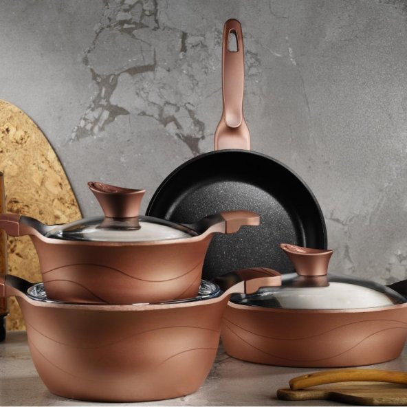 Kütahya Porselen Lidya 7 Parça Tencere Seti Granit Efekt Rose Gold ürün görseli 1