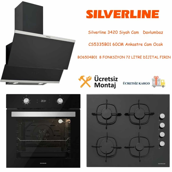 Silverline Siyah Cam Ankastre Set 3420 - CS5335B01 - BO6504B01 ürün görseli 1