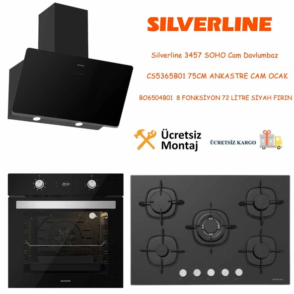 Silverline Siyah Cam Ankastre Set 3457 - CS5365B01 - BO6504B01 ürün görseli 1