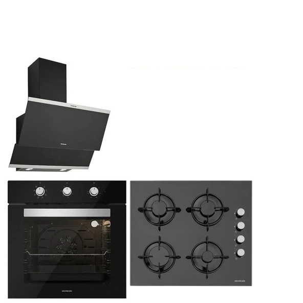 Silverline Siyah Cam Ankastre Set 3420 - CS5335B01 - BO6503B01 ürün görseli 1