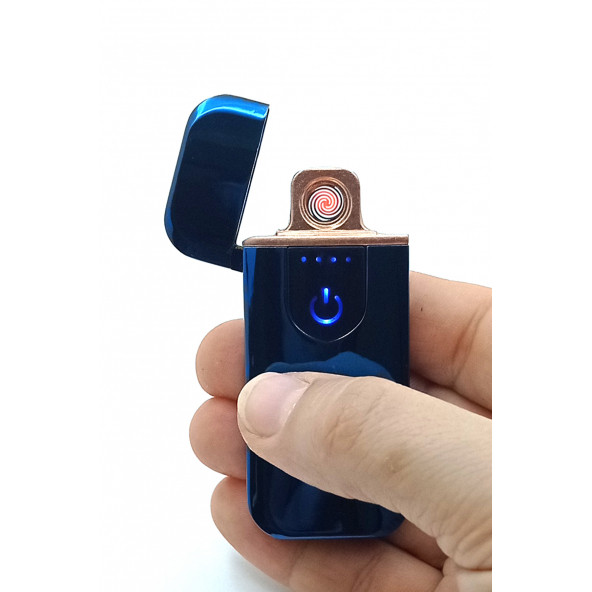 Parmak İzli Dokunmatik Usb Şarjlı Anti-rüzgar Elektronik Çakmak Mavi ürün görseli 1