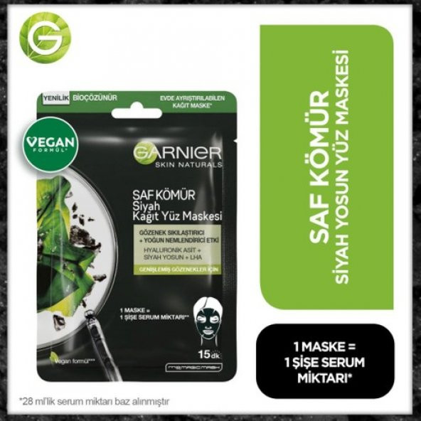 Garnier Skin Naturals Kömürlü Kağıt Yüz Maskesi Siyah Yosun ürün görseli 1