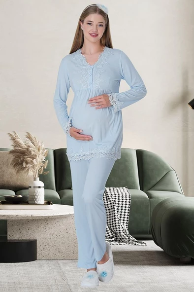 Mecit 1501 Mavi Hamile Lohusa Pijama Takımı ürün görseli 1
