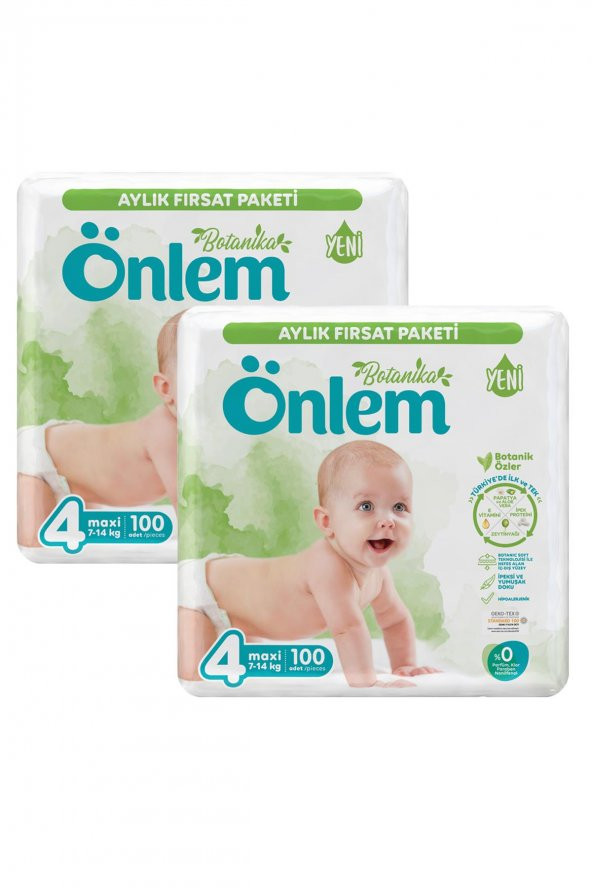 Önlem Botanika 4 Numara Maxi Bebek Bezi Fırsat Paketi 200 Adet (7-14 Kg) ürün görseli 1