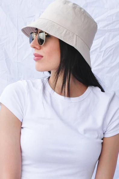 Düz Kova Şapka Yazlık İnce Balıkçı Şapka Bucket Hat  Bej Standart ürün görseli 1