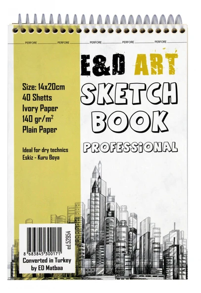 E&D Art Sketch Book Professional 14x20cm 40yp 140gr Eskiz Çizim Defteri Üstten Spiralli / ed.52954 ürün görseli 1