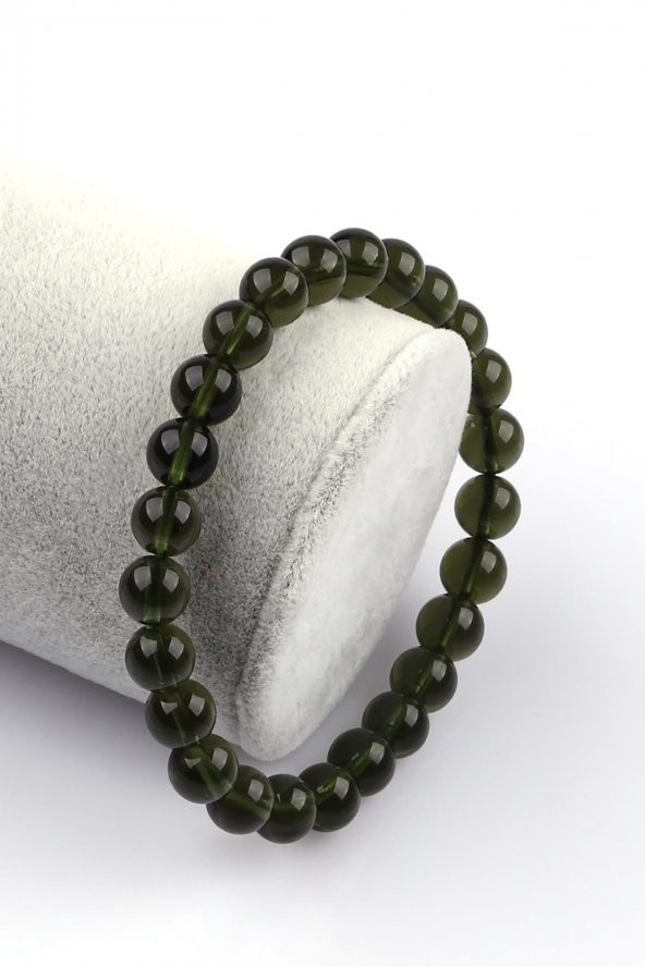 Moldavit Doğal Taş Bileklik 7 mm Küre Kesim ürün görseli 1