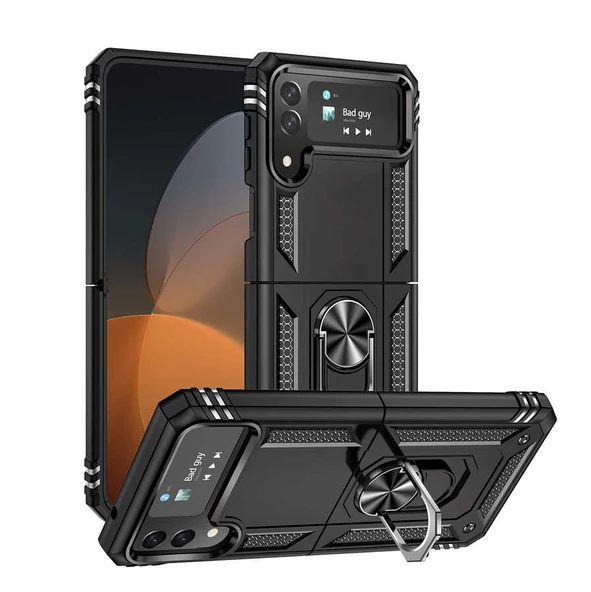 Gpack Samsung Galaxy Z Flip 4 Kılıf Vega Sert Silikon Tank Standlı Yüzüklü Mıknatıslı ürün görseli 1
