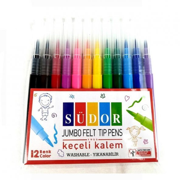 Jumbo Keçeli Boya Kalemi Yıkanabilir12 Renk 1 Paket  Keçeli Kalem 12 li ürün görseli 1