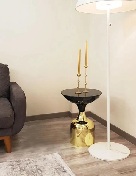 Olympos Dekoratif Parlak Siyah Kısa Model Gold Sehpa 50 cm ürün görseli 1
