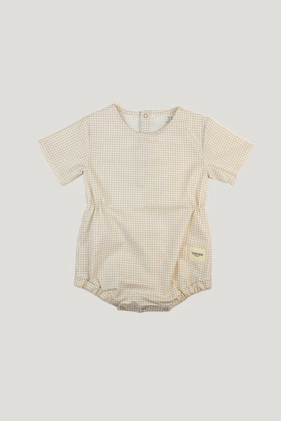 Belden Büzgülü Tulum Mini Ekose Bej & Krem - Resim 2