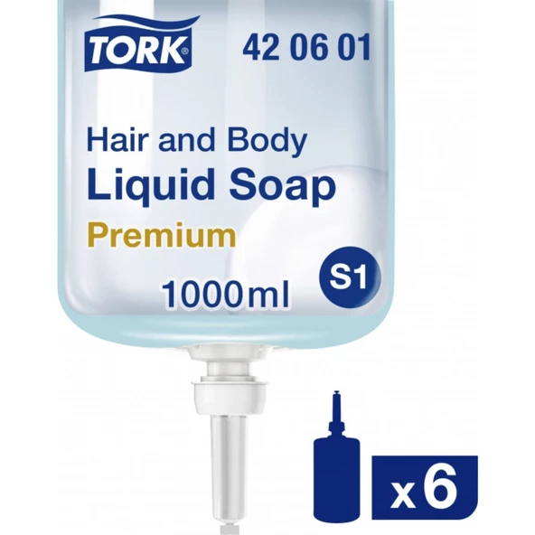 Tork Saç ve Vücut Sıvı Sabun Premium 1 Litre x 6 Adet (420601) ürün görseli 1
