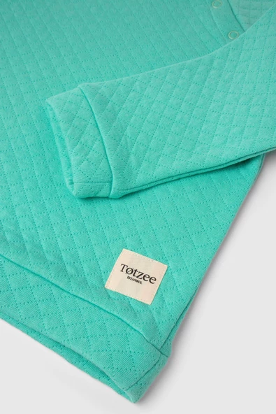 Çıtçıtlı Kapitone Sweatshirt Mint Yeşili - Resim 3