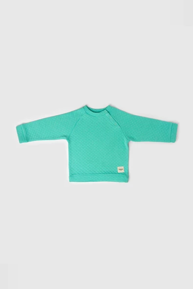 Çıtçıtlı Kapitone Sweatshirt Mint Yeşili - Resim 2