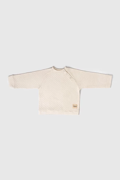 Çıtçıtlı Kapitone Sweatshirt Ekru - Resim 2