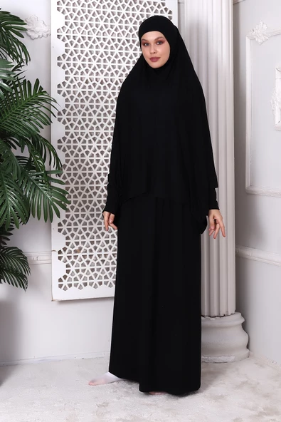 İki Parça Pratik Namaz Elbisesi 8016 Siyah ürün görseli 1