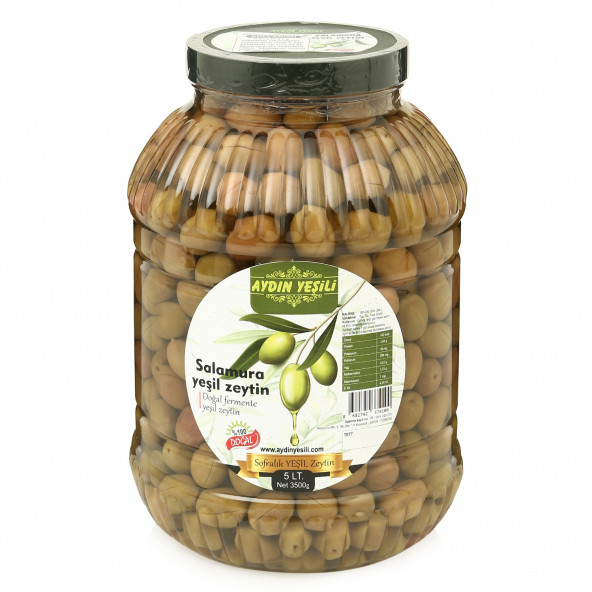 Aydın Yeşili Doğal Salamura Yeşil Çizik Zeytin 5 lt ürün görseli 1