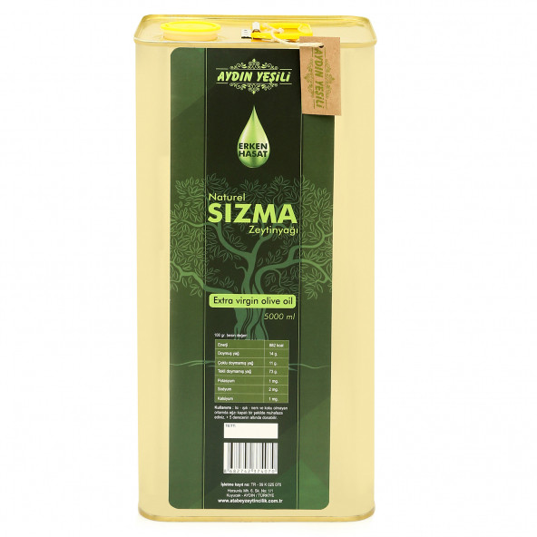 Aydın Yeşili Erken Hasat Naturel Sızma Zeytinyağı 5lt ( Teneke ) ürün görseli 1