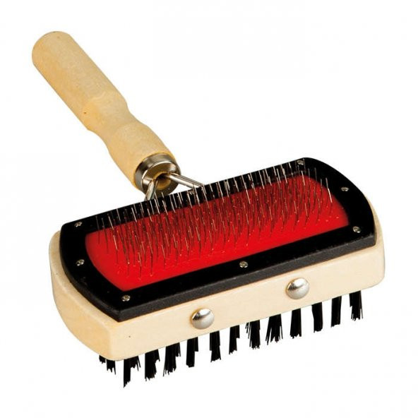 Petbrush Tahta Saplı Çift Taraflı Temizlik Fırçası Tarak 17x10 Cm ürün görseli 1