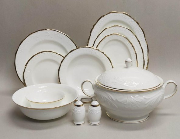 Monno 2,5mm Gold Band 59 Parça 9959F08 Dekor Bone China 12 Kişilik Yemek Takımı ürün görseli 1