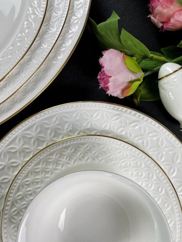 Monno 3mm Gold Line 59 Parça Bone China 12 Kişilik 9959R69 Dekor Yemek Takımı ürün görseli 1