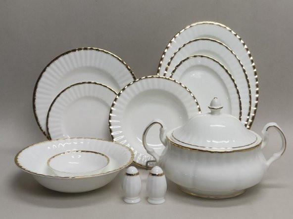 Monno Oro Gold Bone China 59 Parça 12 Kişilik 9959F28 Dekor Yemek Takımı ürün görseli 1