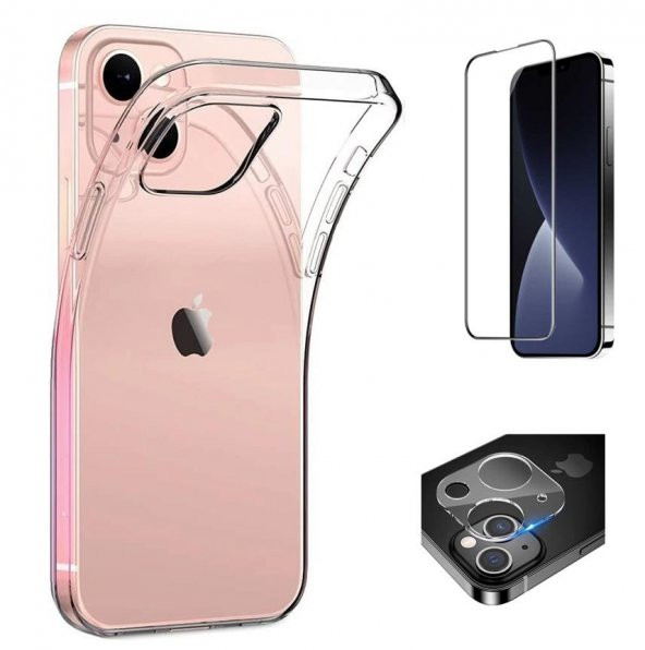Vendas iPhone 14 Plus Uyumlu (14 Plus) Kamera Çıkıntılı Soft Silikon Kılıf + Cam Ekran Koruyucu + Kamera Lens Koruyucu ürün görseli 1