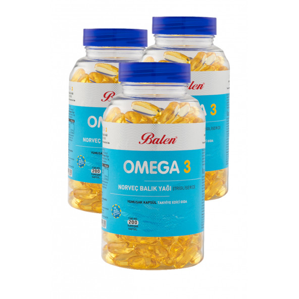 3 Kutu Balen Omega 3 Norveç Balık Yağı (Trigliserid) 1380 x 200 Softjel Omega3 ürün görseli 1