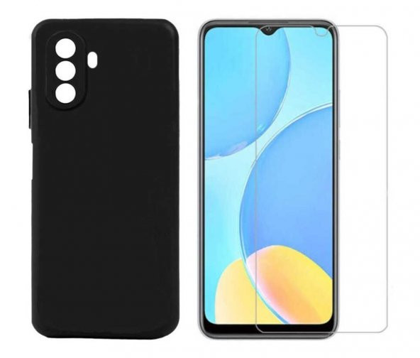 Huawei Nova Y70 Kılıf Mat Esnek Silikon Kapak + Kırılmaz Cam Ekran Koruyucu ürün görseli 1