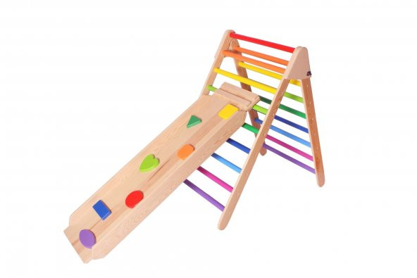 WoodnJoy Ahşap Merdiven ve Geometrik Tırmanma Rampası & Kaydırak Setimiz (2li Set) ürün görseli 1