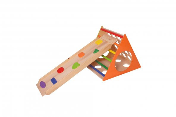 WoodnJoy Ahşap Üçgen Pikler + Geometrik Rampa ve Kaydırak Seti  (2li Set) ürün görseli 1