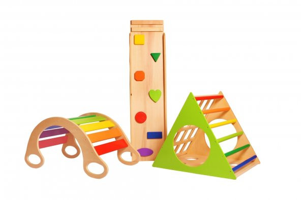 WoodnJoy Ahşap Üçgen Pikler ve Dönence Setimiz (3lü Set) ürün görseli 1