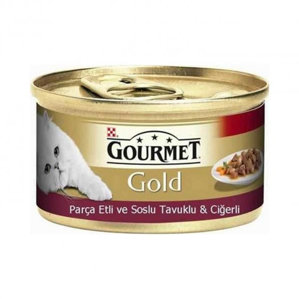 Gourmet Gold Parça Etli Soslu Tavuklu Ciğerli Yetişkin Kedi Konservesi 85GR ürün görseli 1
