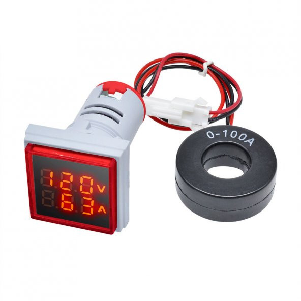AC 20-500V 100A Kare Dijital Voltmetre Ampermetre 220V Kırmızı ürün görseli 1