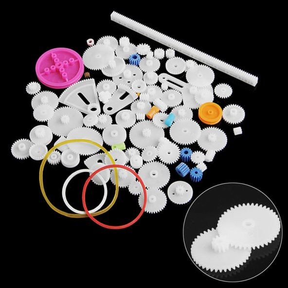 85 Parça Plastik Dişli Seti (Oyuncak - Tekerlek - Mil - Çark) - Resim 3