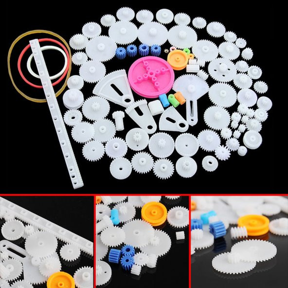 85 Parça Plastik Dişli Seti (Oyuncak - Tekerlek - Mil - Çark) - Resim 4